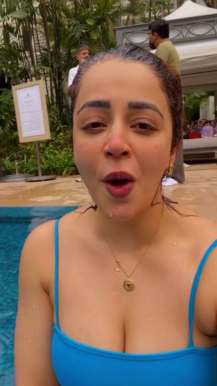 Nehha Pendse blue swimsuit hot actress
