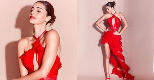 Ananya Panday flaunts her sexy leg in this red frill dress – see hot photos.