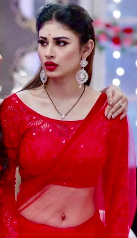 mouni roy navel piercing sheer red saree naagin mouni roy navel piercing sheer red saree naagin