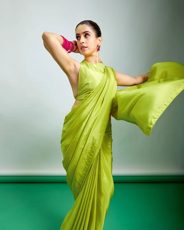 sanya malhotra neon green saree bollywood actress sanya malhotra neon green saree bollywood actress