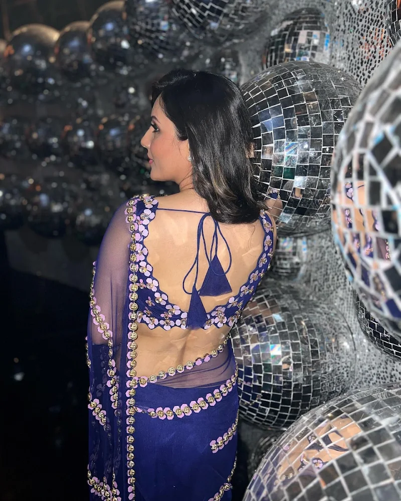 puja banerjee backless sheer blue saree puja banerjee backless sheer blue saree