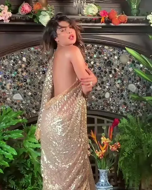 Priyanka Chopra Indian actress saree without blouse
