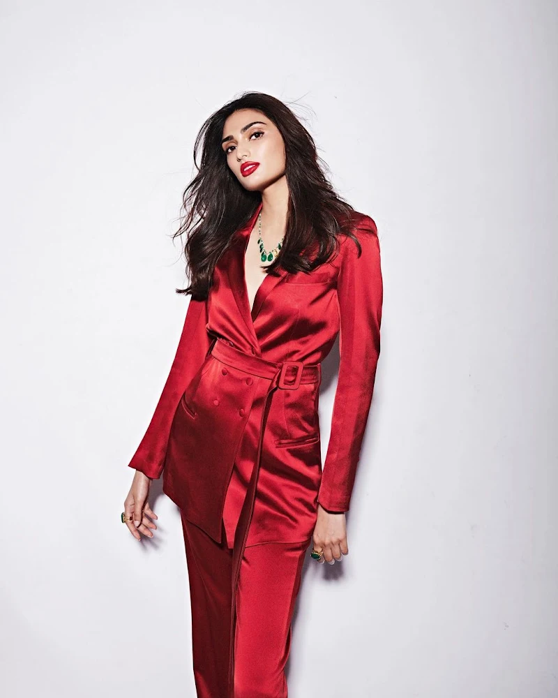 Athiya Shetty red pantsuit hot bollywood actress