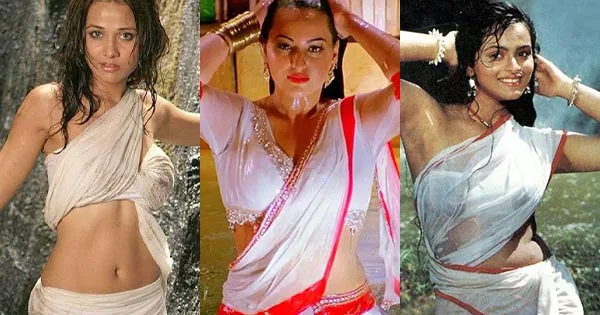 bollywood actress white wet saree