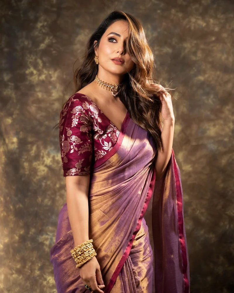 hina khan saree deep neckline blouse