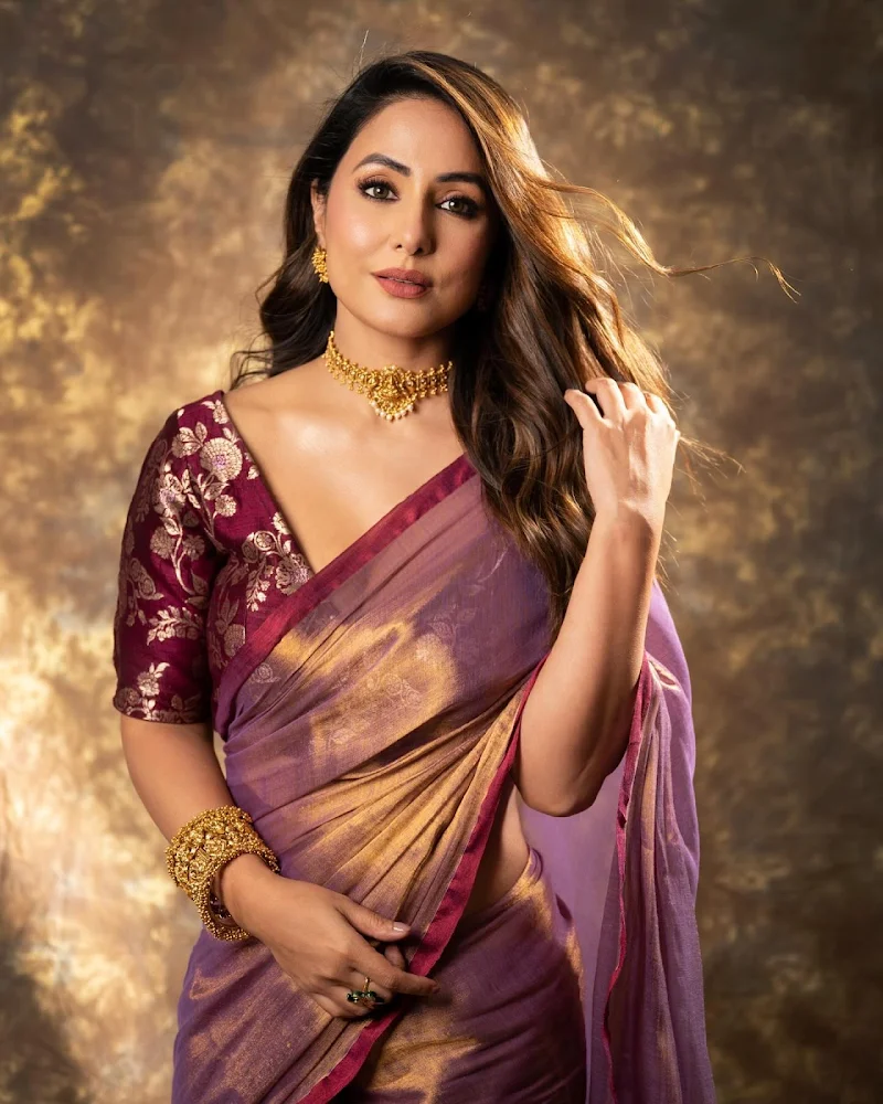 hina khan saree deep neckline blouse