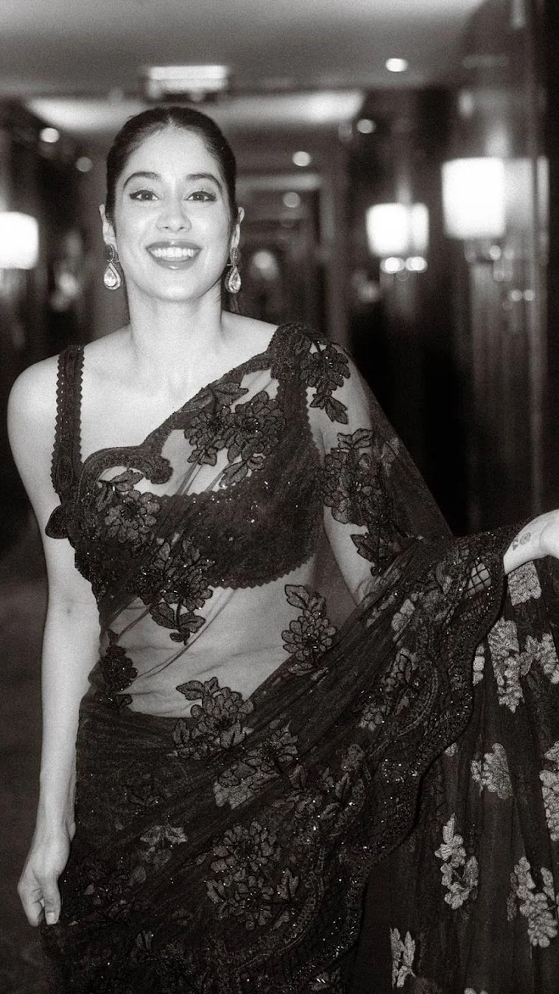 janhvi kapoor sheer black saree hot bollywood actress