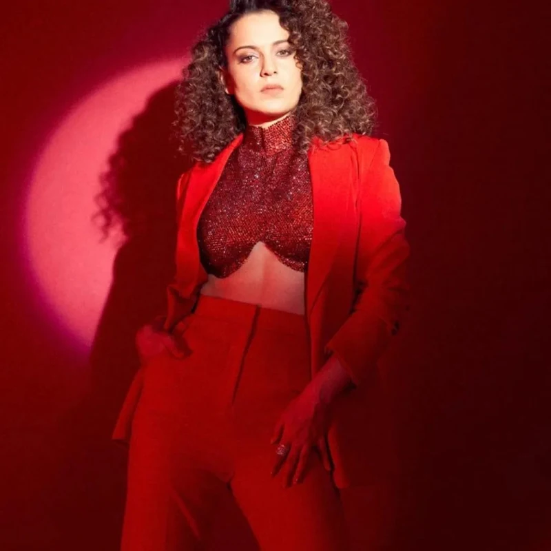 Kangana Ranaut red pantsuit hot bollywood actress