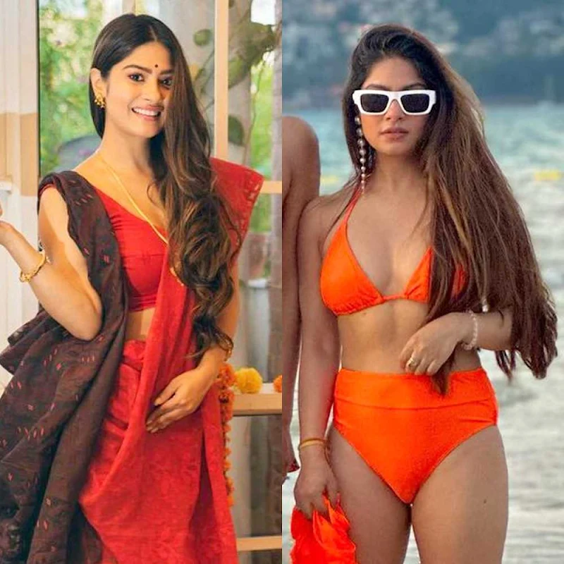 Krishna Mukherjee saree vs bikini hot indian actress Krishna Mukherjee saree vs bikini hot indian actress