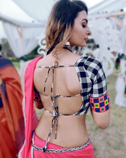Pavitra Punia backless blouse saree tv actress Pavitra Punia backless blouse saree tv actress
