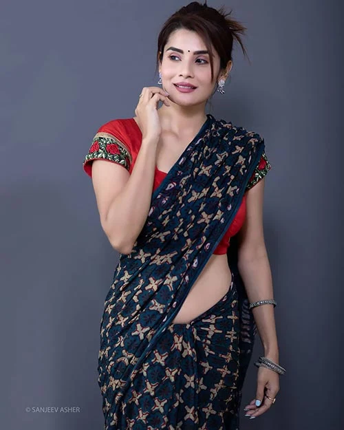 shamin mannan saree hot tv actress
