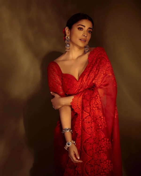 shriya saran cleavage red saree shriya saran cleavage red saree