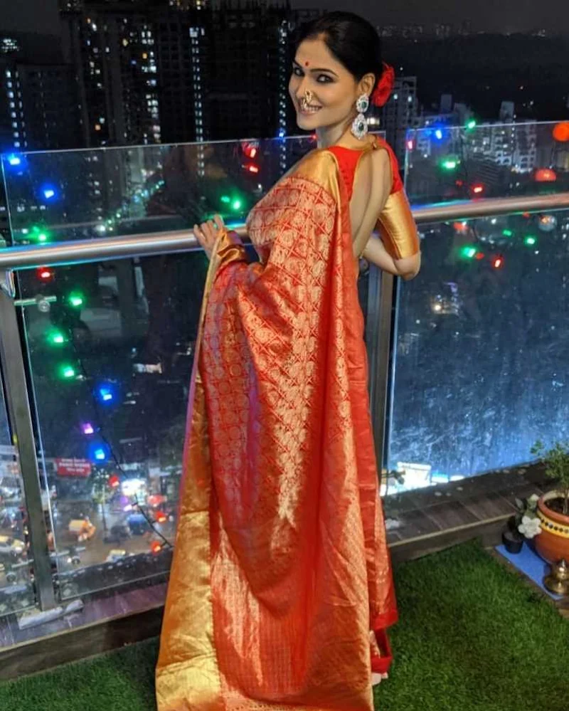 Trupti Toradmal backless saree hot actress adipurush maya Trupti Toradmal backless saree hot actress adipurush maya