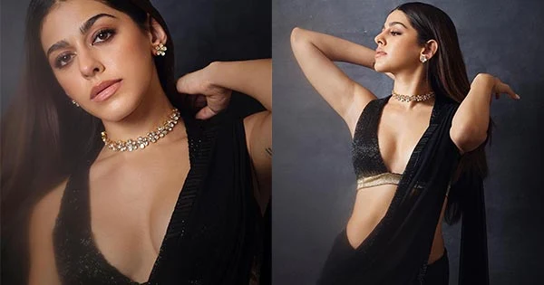 Alaya F black saree tiny blouse cleavage hot actress