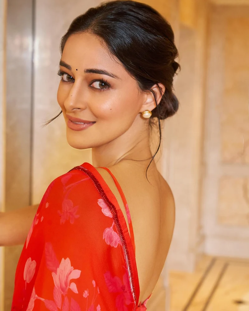 ananya panday red saree backless blouse ananya panday red saree backless blouse