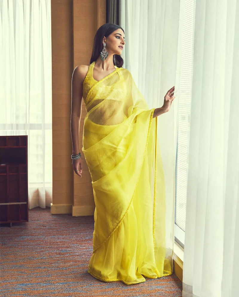 Ananya Panday yellow saree hot actress dream girl 2 Ananya Panday yellow saree hot actress dream girl 2