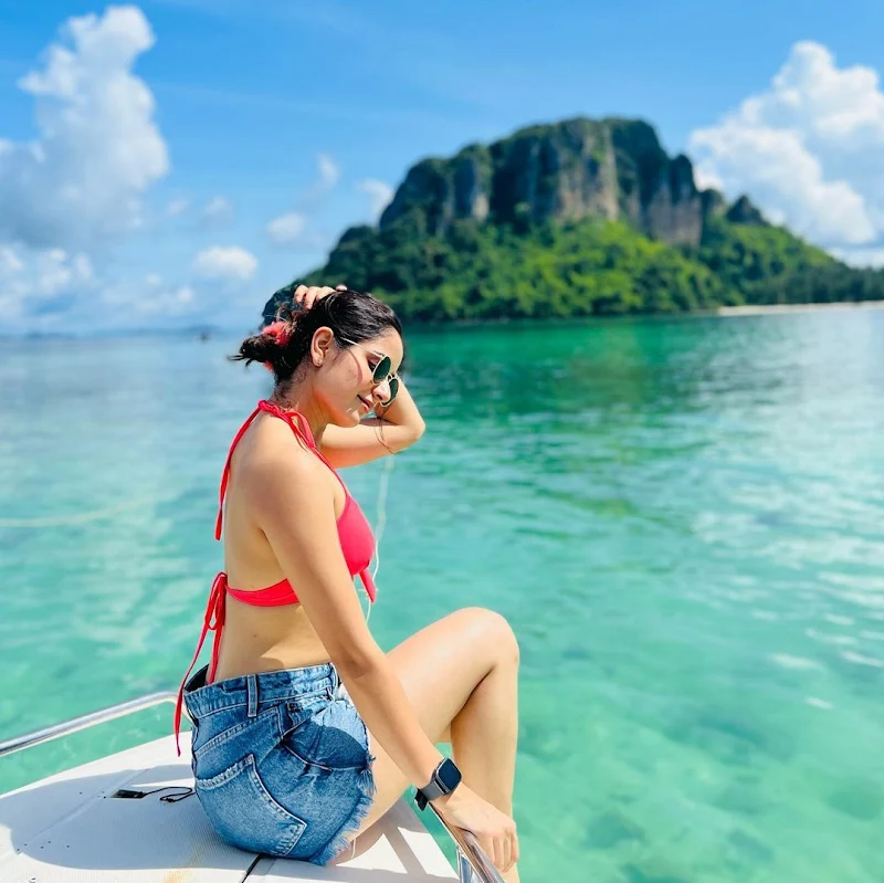 Ashika Ranganath red bikini top shorts Ashika Ranganath red bikini top shorts