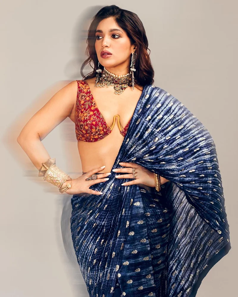 bhumi pednekar cleavage saree tiny blouse