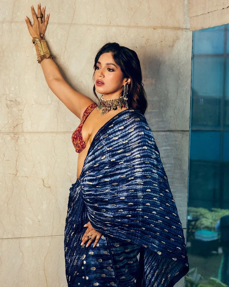 bhumi pednekar cleavage saree tiny blouse