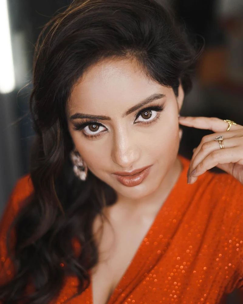 Deepika Singh curvy actress orange high slit dress Deepika Singh curvy actress orange high slit dress