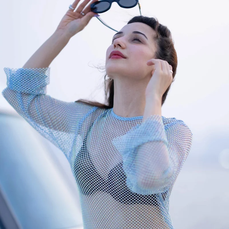 Heli Daruwala black bikini top mesh dress Heli Daruwala black bikini top mesh dress