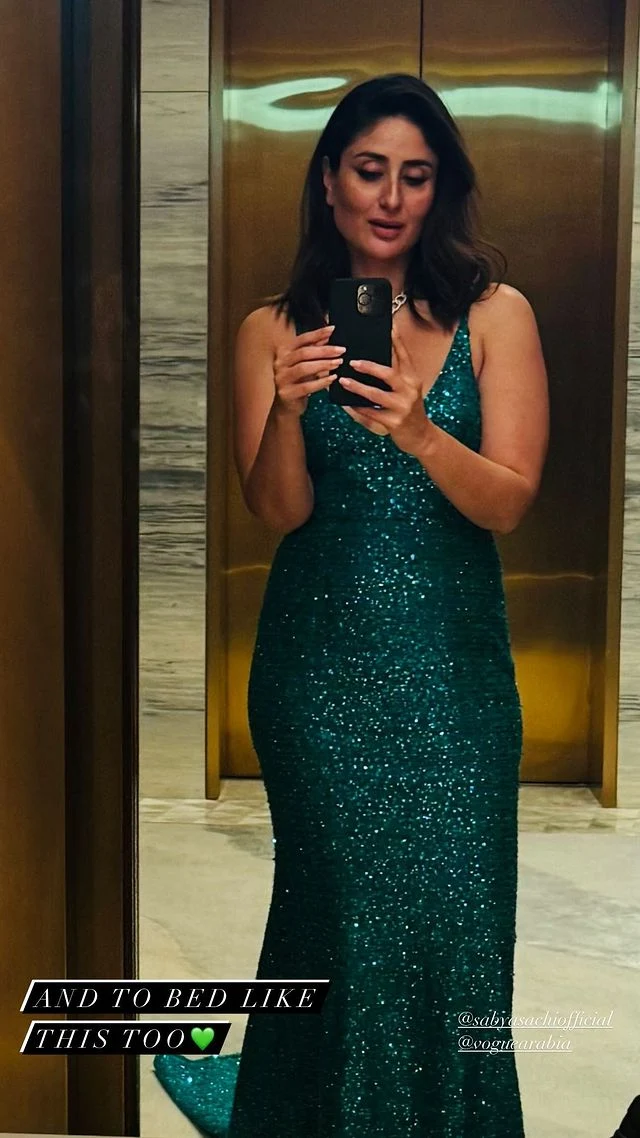 kareena kapoor green shimmery dress