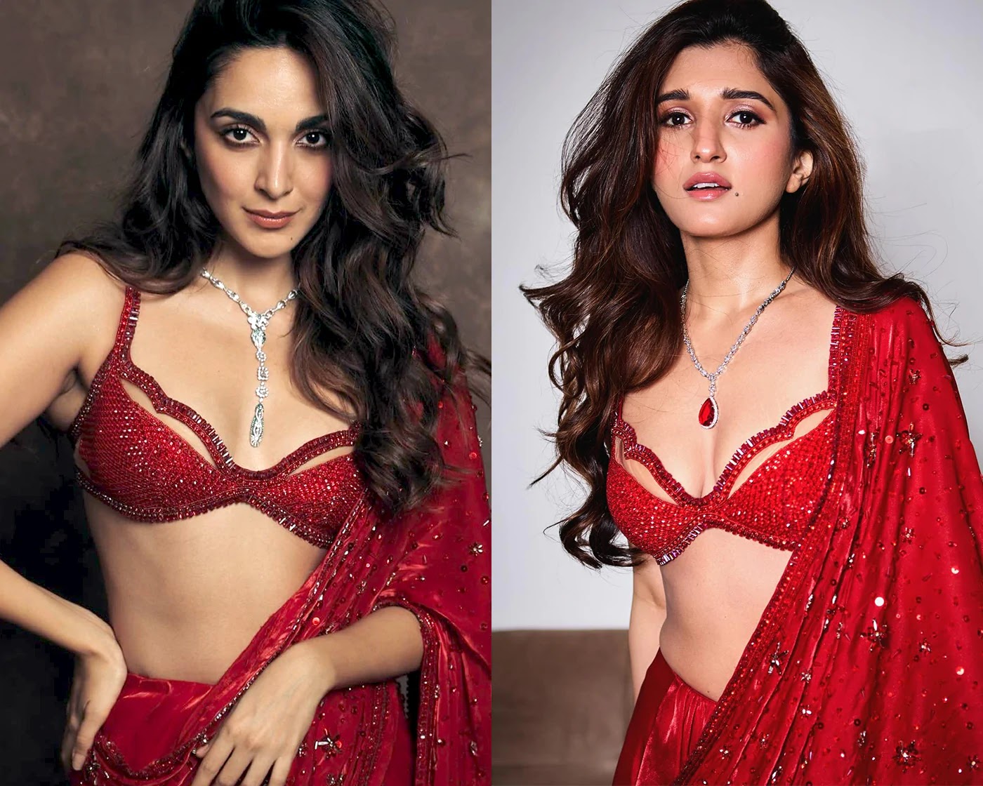 kiara advani nidhi shah red saree cleavage indian actress