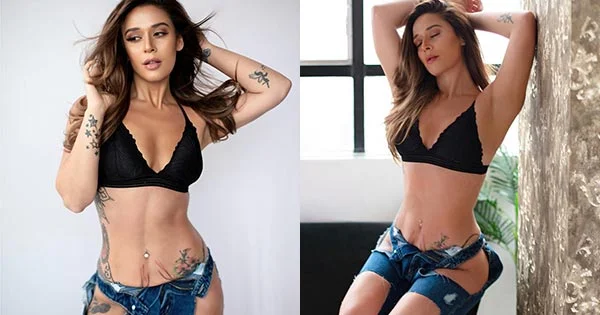 krishna shroff tiny top ripped jeans sexy body