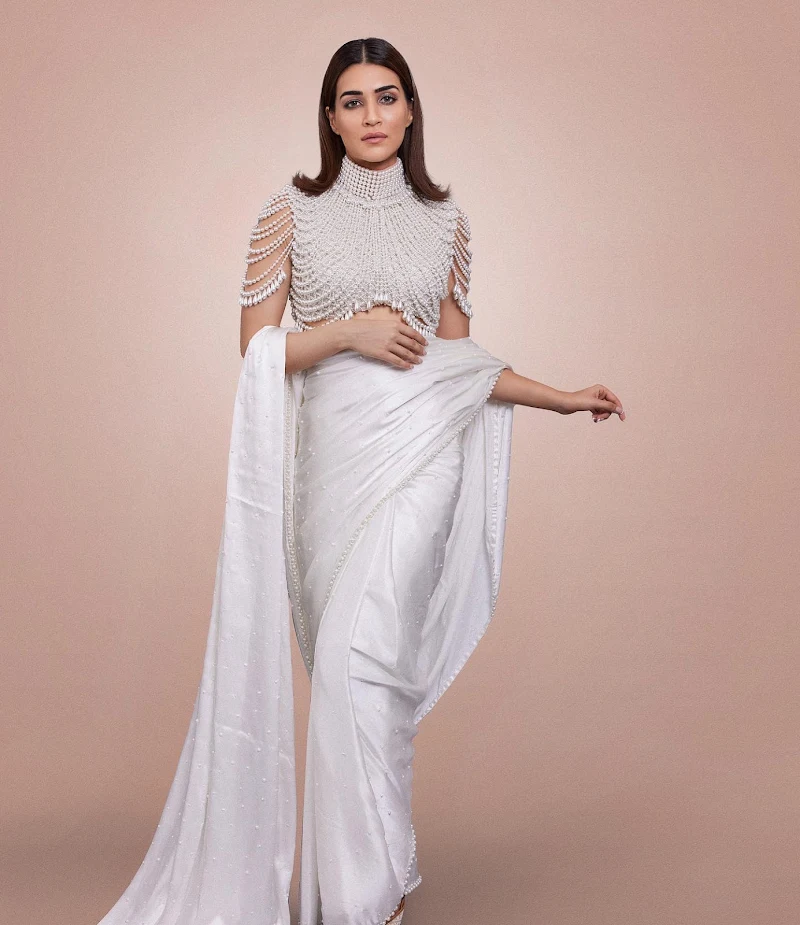 Kriti Sanon pearl blouse white saree