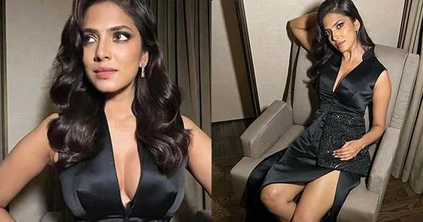 Malavika Mohanan cleavage sexy legs black dress Malavika Mohanan cleavage sexy legs black dress
