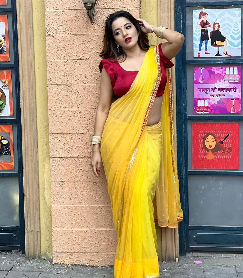 monalisa backless yellow saree curvy actress monalisa backless yellow saree curvy actress