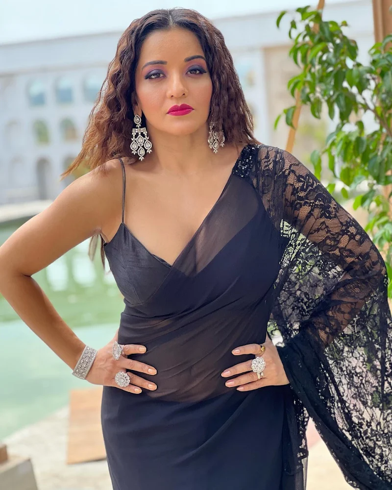 Monalisa sheer black saree curvy hot actress bekaboo
