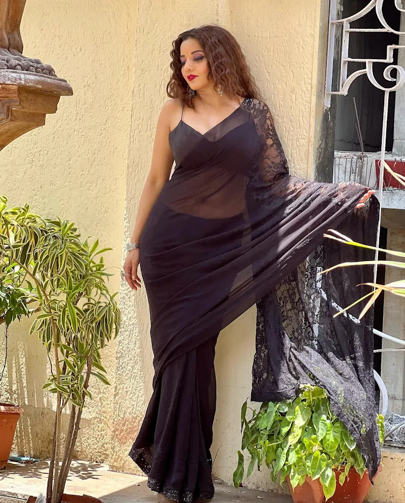Monalisa sheer black saree curvy hot actress bekaboo