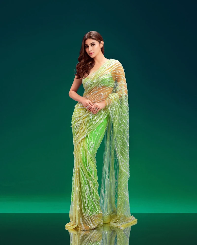 Mouni Roy sheer green saree tiny blouse Mouni Roy sheer green saree tiny blouse