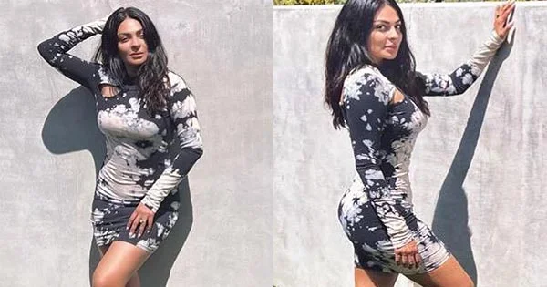 neeru bajwa curvy figure short tight dress