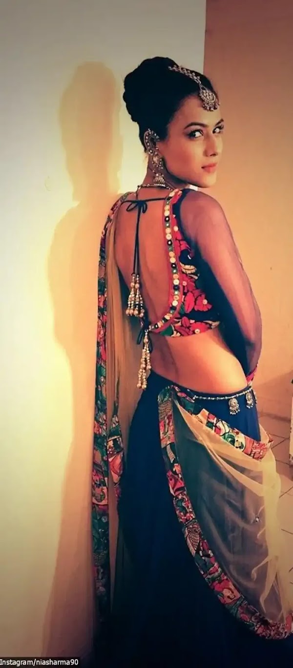 nia sharma backless blouse saree suhagan chudail actress