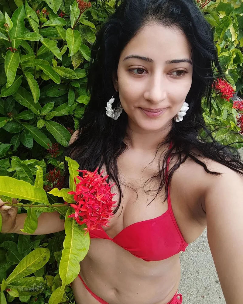 Niharica Raizada red bikini sexy body cleavage