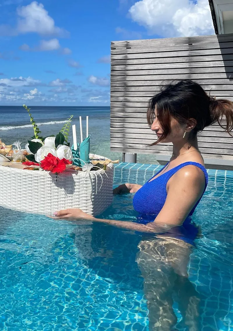 Palak Tiwari cleavage blue swimsuit hot actress