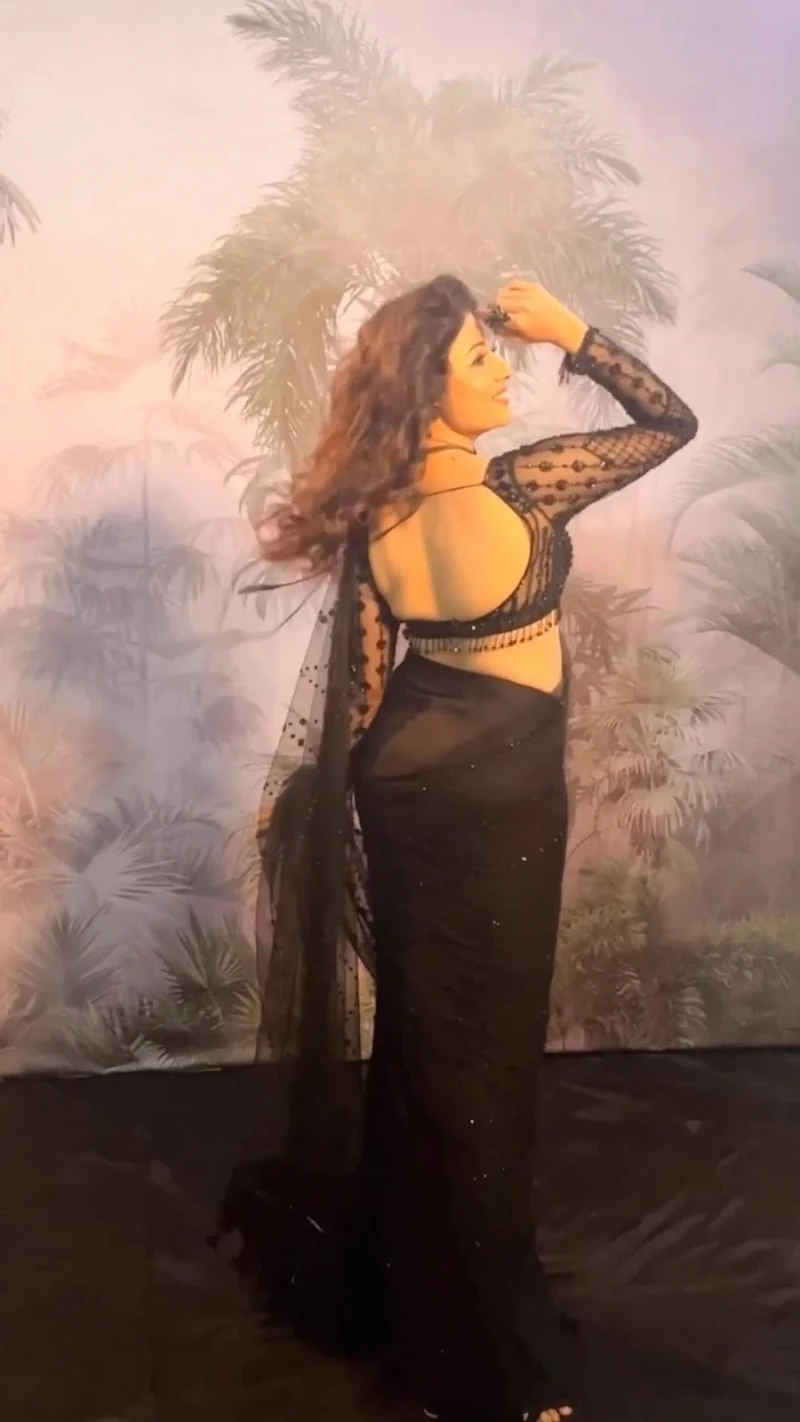 Paridhi Sharma backless sheer black saree hot tv actress Paridhi Sharma backless sheer black saree hot tv actress