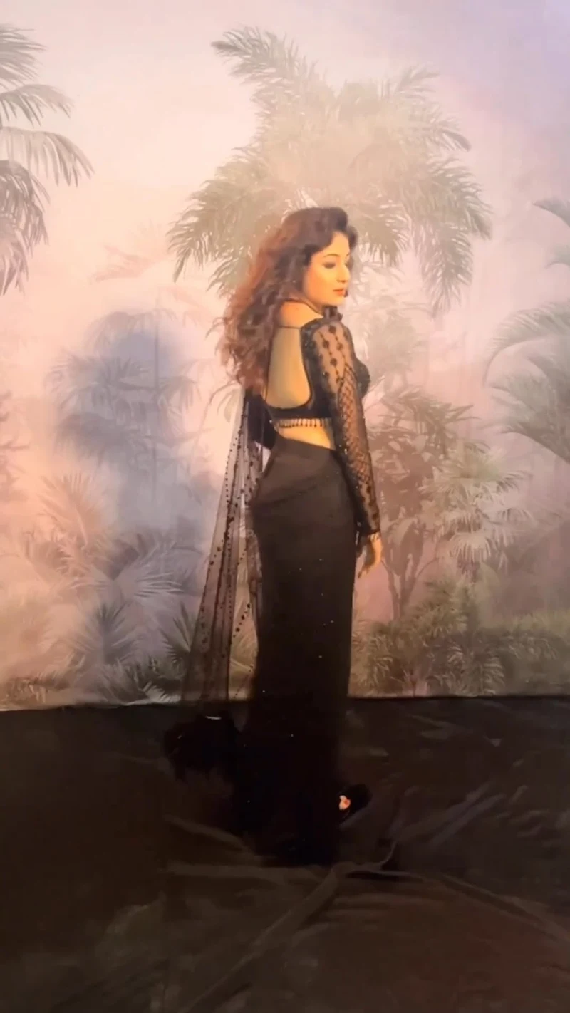 Paridhi Sharma backless sheer black saree hot tv actress Paridhi Sharma backless sheer black saree hot tv actress