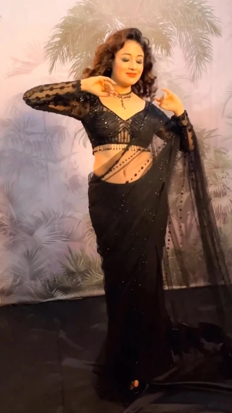 Paridhi Sharma navel sheer black saree hot tv actress Paridhi Sharma navel sheer black saree hot tv actress