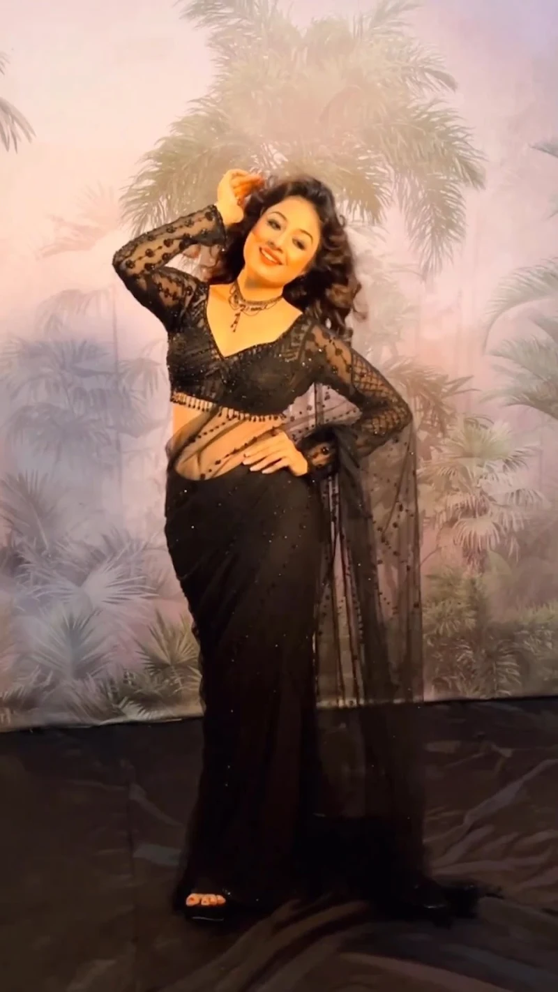 Paridhi Sharma navel sheer black saree hot tv actress Paridhi Sharma navel sheer black saree hot tv actress