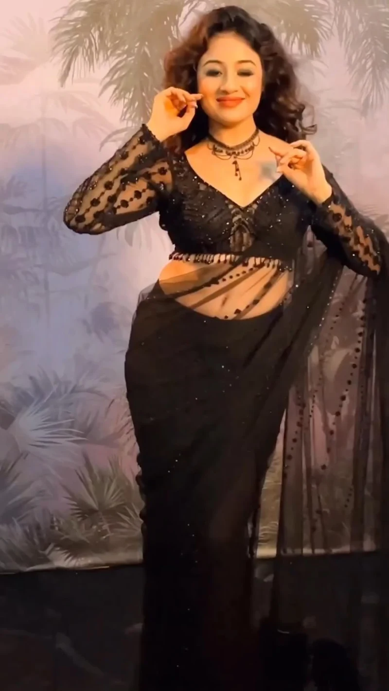 Paridhi Sharma navel sheer black saree hot tv actress Paridhi Sharma navel sheer black saree hot tv actress