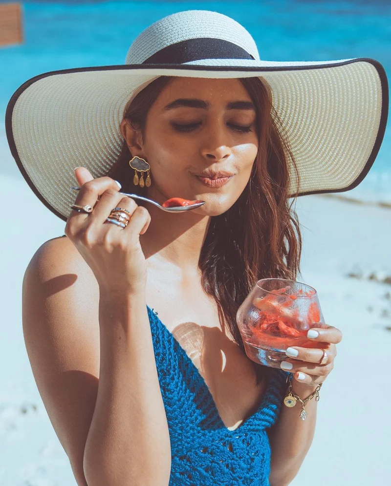 Pooja Hegde blue swimsuit hot