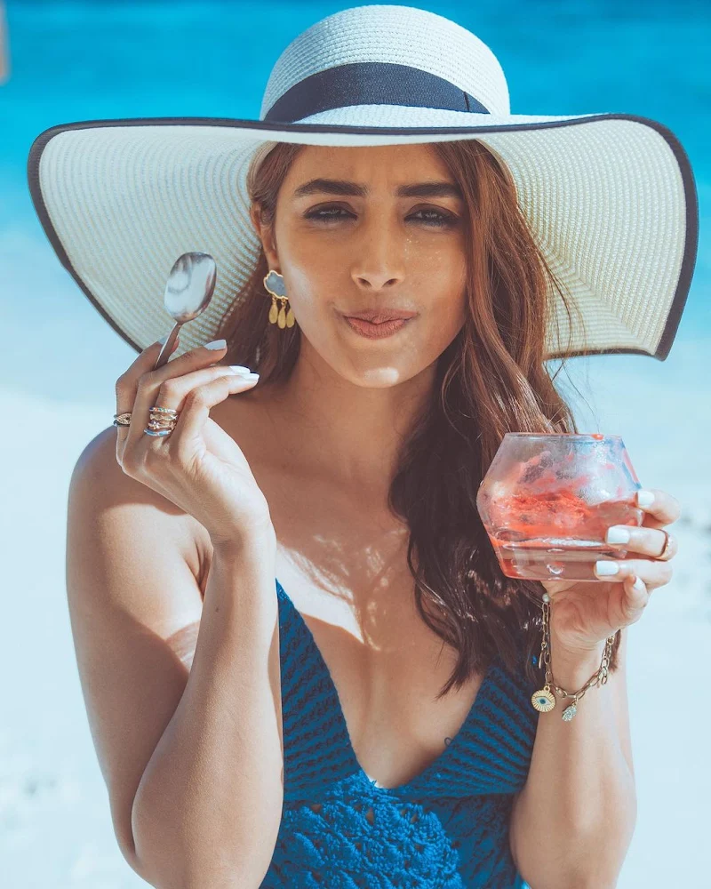 Pooja Hegde blue swimsuit hot