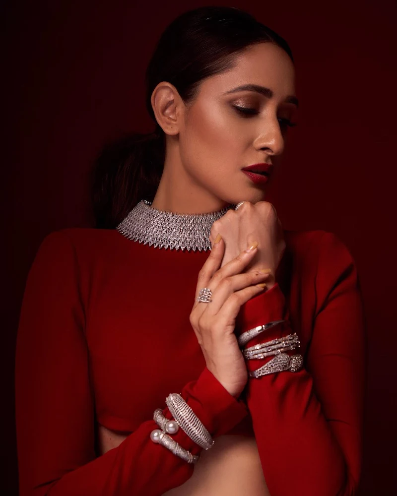 Pragya Jaiswal sexy face red outfit hot actress