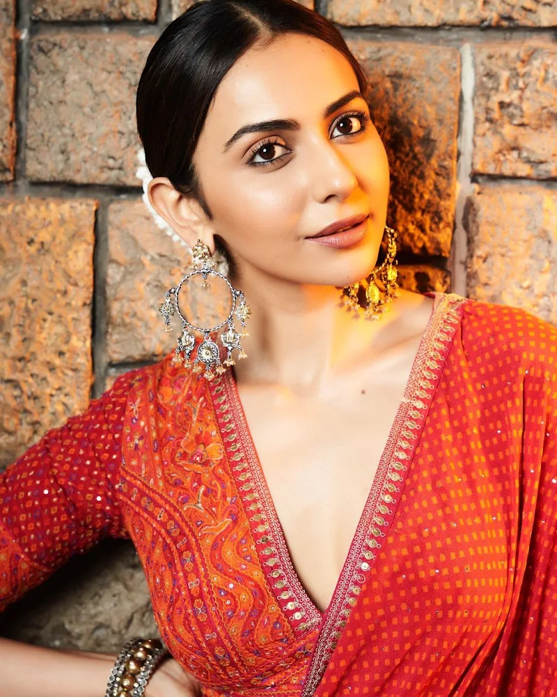 Rakul Preet orange saree beautiful Rakul Preet orange saree beautiful