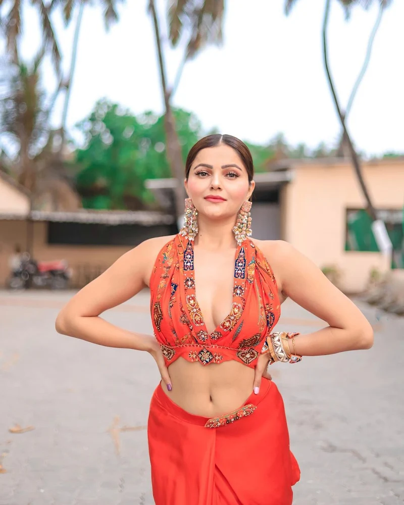 Rubina Dilaik navel cleavage orange stylish outfit