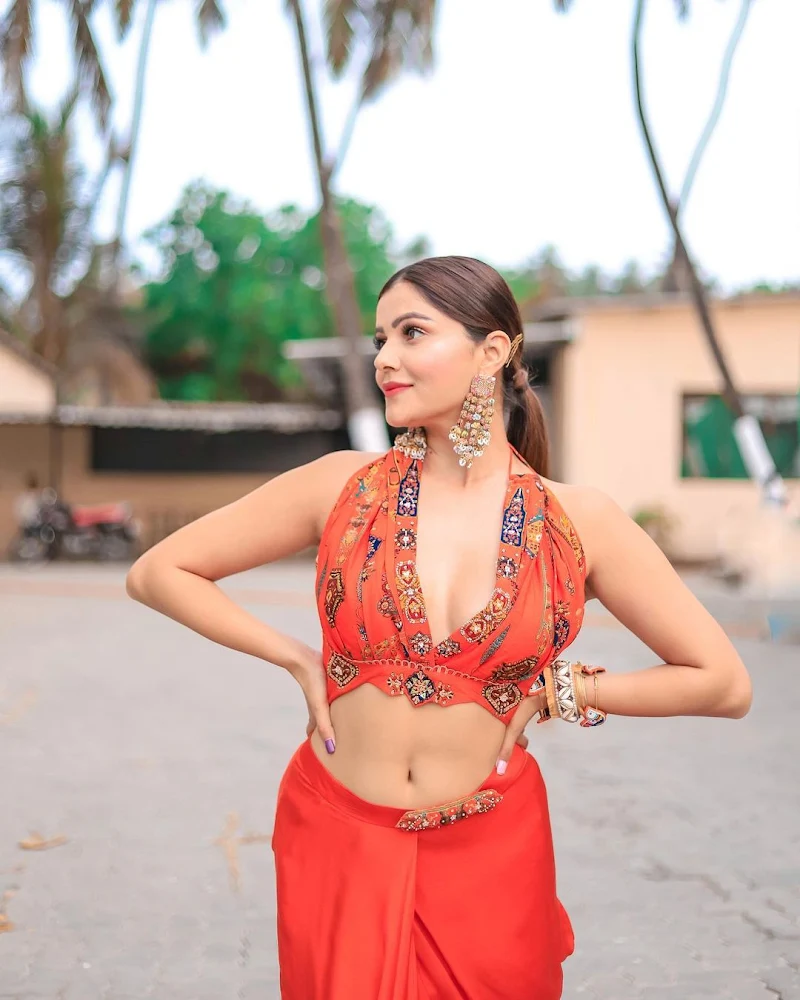 Rubina Dilaik navel cleavage orange stylish outfit