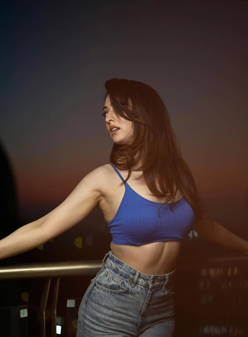 sandeepa dhar cleavage blue top jeans